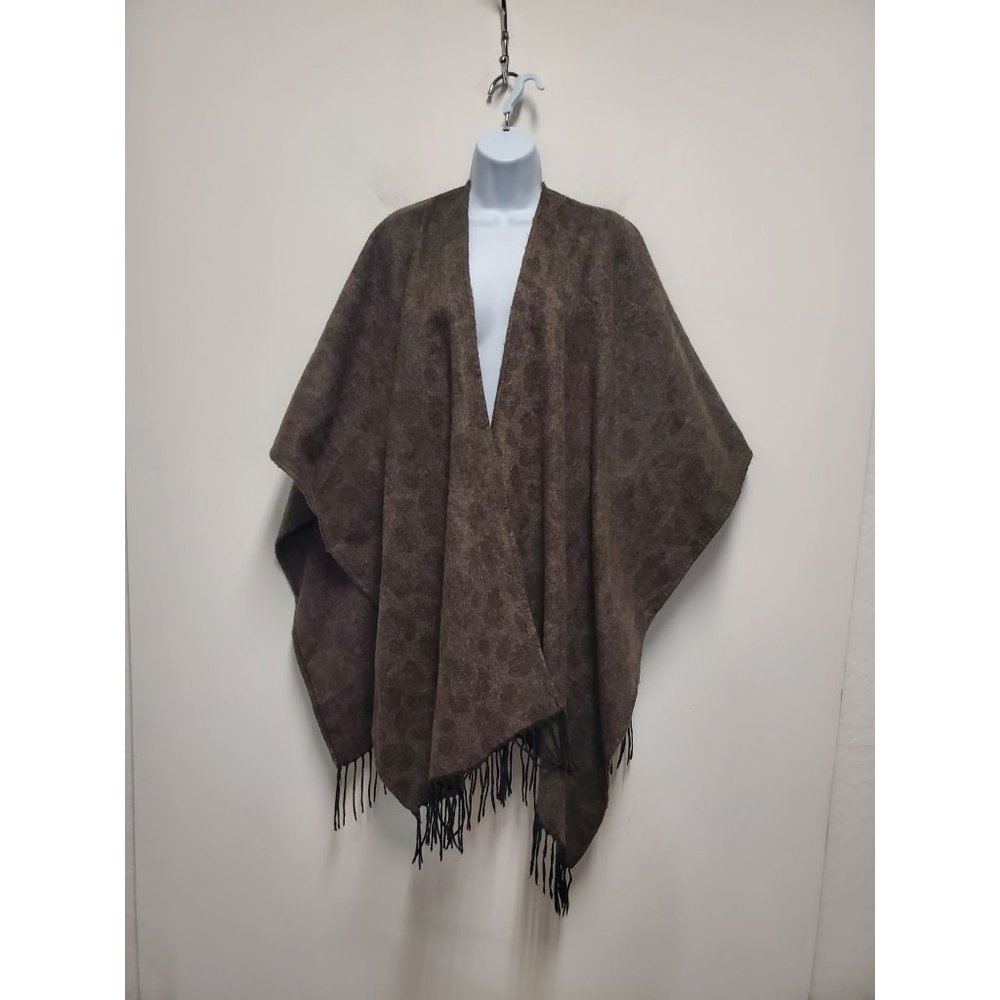 Wool Rich Leopard Print Wrap Shawl With Fringe ONE SIZE